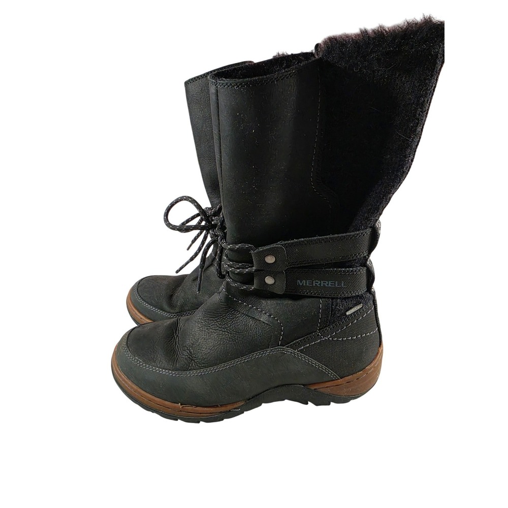 Merrell M-Select Warm 200g Insulated Black Leather Faux Fur Winter Boots 6.5